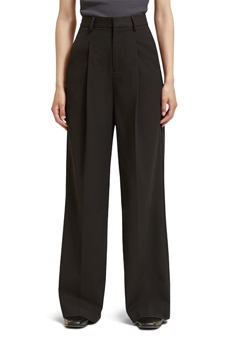 ROSE - PLEATED HIGH RISE WIDE LEG GABARDINE PANT EVENING BLA 1