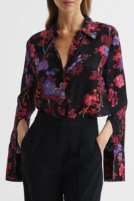 POLLY-TEXTURED BLOUSE BLACK/PINK 1