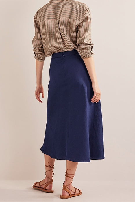 BIAS LINEN MIDI SKIRT NAVY 5