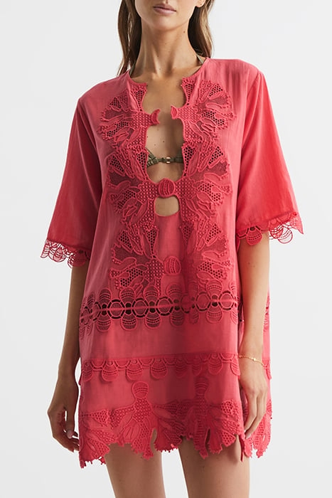 ETTA-EMRBOIDERED DRESS CORAL 1