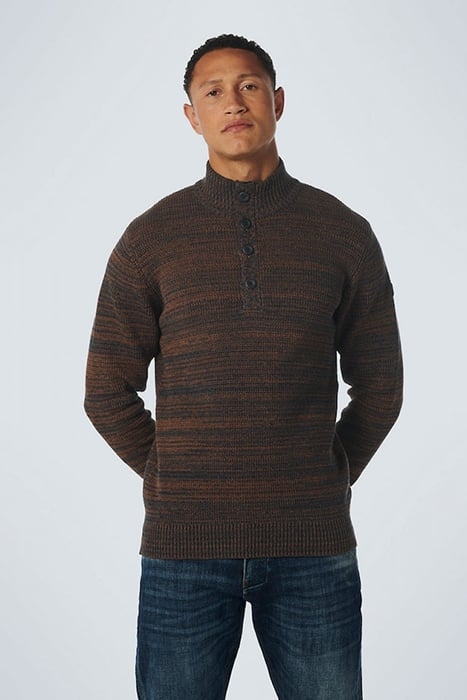 PULLOVER HALF ZIPPER + BUTTON MULTI COLOURED JACQUARD CARAME 1