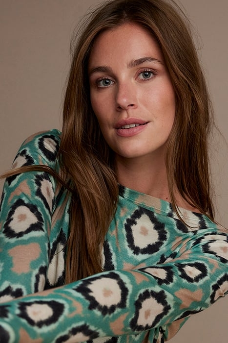 LONG SLEEVE TOP BLURRED CIRCLES PRINT GREENS 7