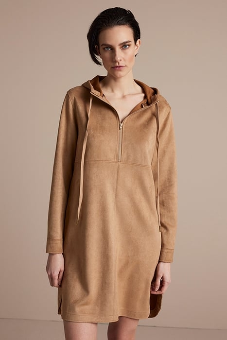 HOODED DESS SUEDINE BONDED BROWNS 1