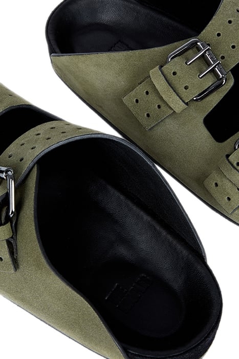 SUEDE LEATHER SANDAL WITH METAL BUCKLES KAKI 5