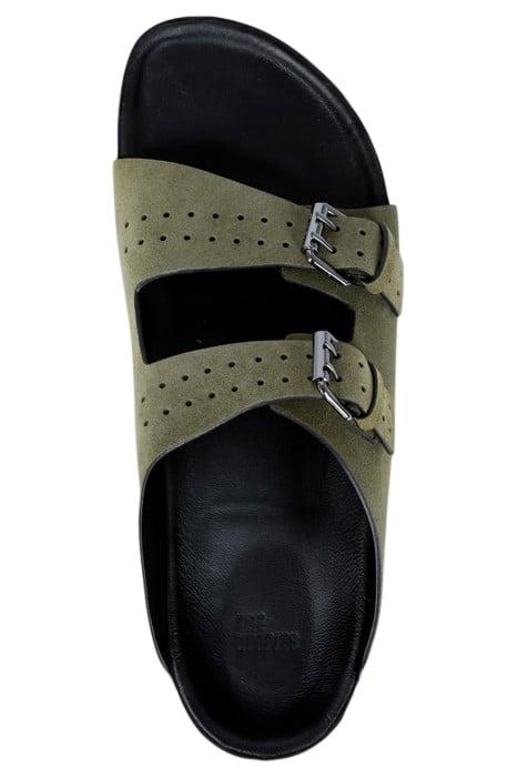SUEDE LEATHER SANDAL WITH METAL BUCKLES KAKI 4
