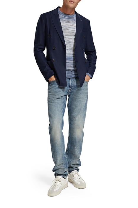 LINEN BLEND HERRINGBONE DOUBLE BREASTED BLAZER NAVY BLUE 3