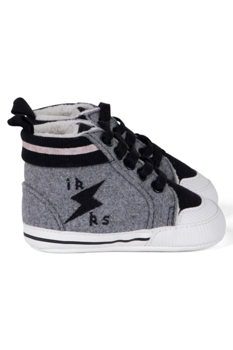 BABY BOYS’ GREY AND BLACK MIXED-FABRIC TRAINERS 1