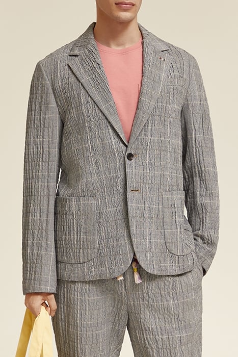 CHECKED COTTON-BLEND SEERSUCKER BLAZER BLACK ECRU CHECK 1