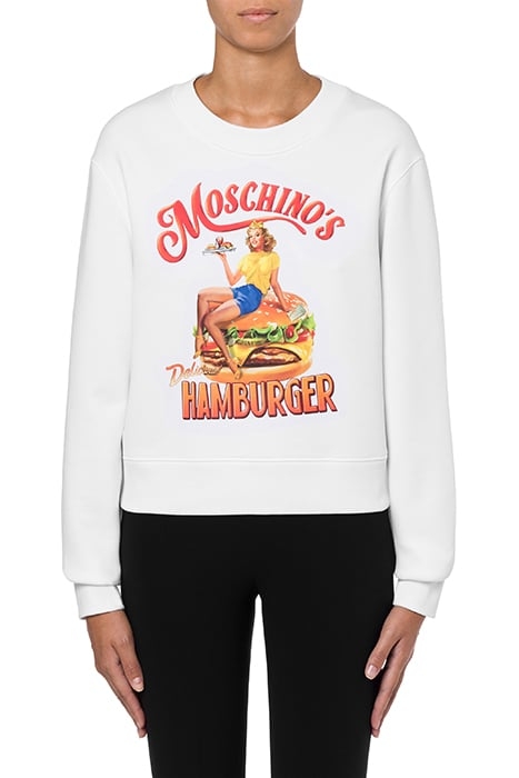 MOSCHINO'S HAMBURGER ORGANIC COTTON SWEATSHIRT WHITE 1