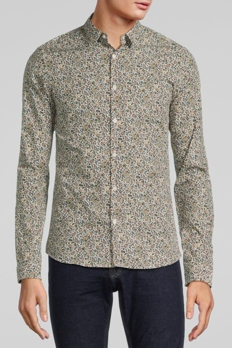 KHAKI MICRO-FLOWER PRINT ORGANIC SLIM SHIRT KHAKI 1