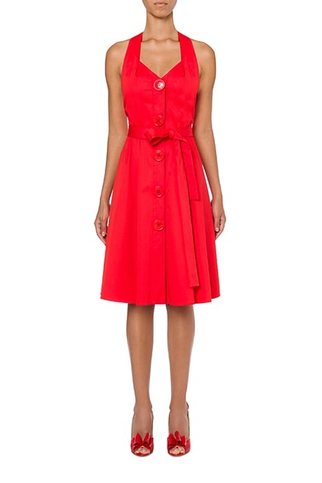 MOSCHINO BUTTONS STRETCH SATIN DRESS RED 1