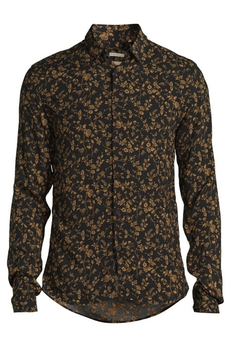 BLACK LENZING™ ECOVERO™ SLIM SHIRT WITH CAPPUCCINO FLOWER MO 3