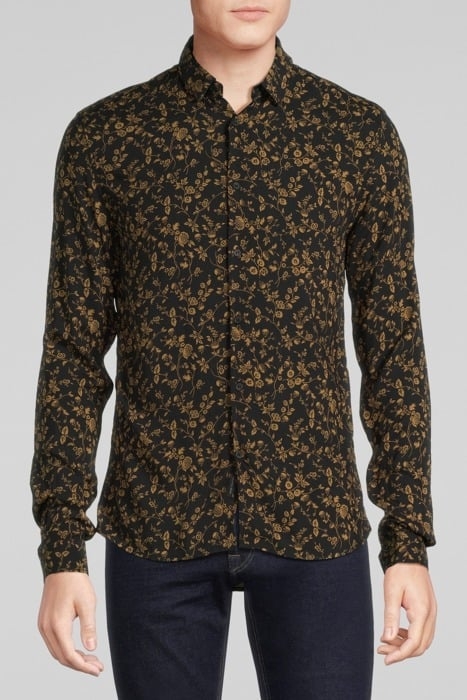 BLACK LENZING™ ECOVERO™ SLIM SHIRT WITH CAPPUCCINO FLOWER MO 1