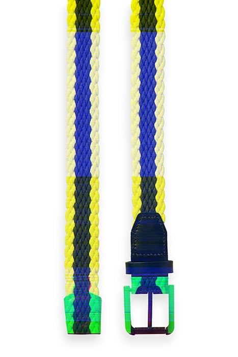 LEATHER-TRIMMED CANVAS CORD BELT OCEAN BLUE/ OFF WHITE 2