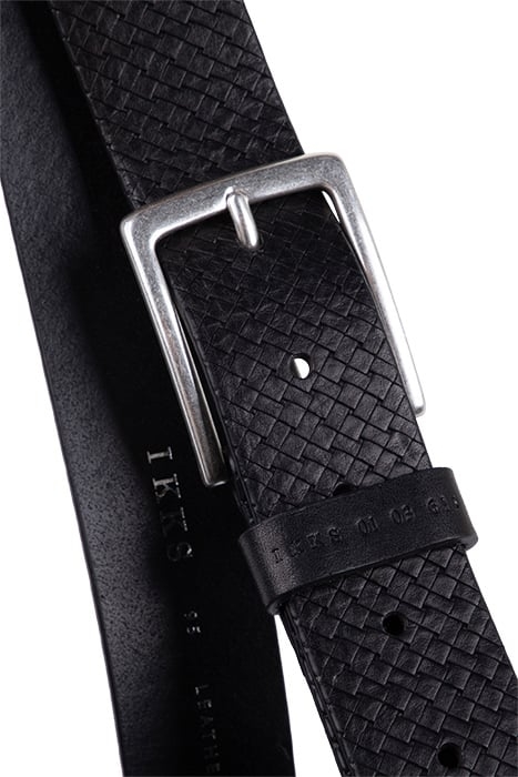 MEN'S BLACK LEATHER BELT WITH WOVEN EMBOSSING BLACK 2