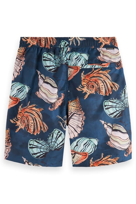LONG LENGTH SWIM SHORT WITH ALL OVER PRINT SEASHELLS BLACK A 5