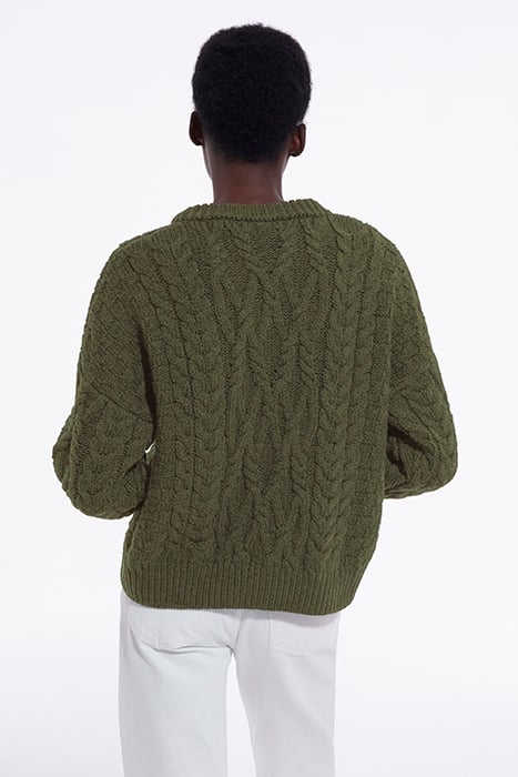 ROUND-NECK CABLE WOOL SWEATER KAKI 2