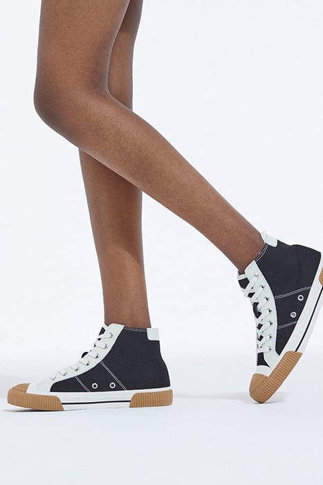 HIGH-TOP CANVAS SNEAKERS WITH LEATHER INSERTS BLACK 2
