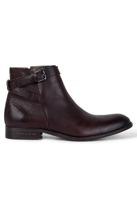 BROWN LEATHER BOOTS WITH BUCKLED STRAP CAPPUCINO 1