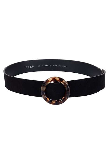 BLACK SUEDE BELT WITH TORTOISESHELL-STYLE BUCKLE 1