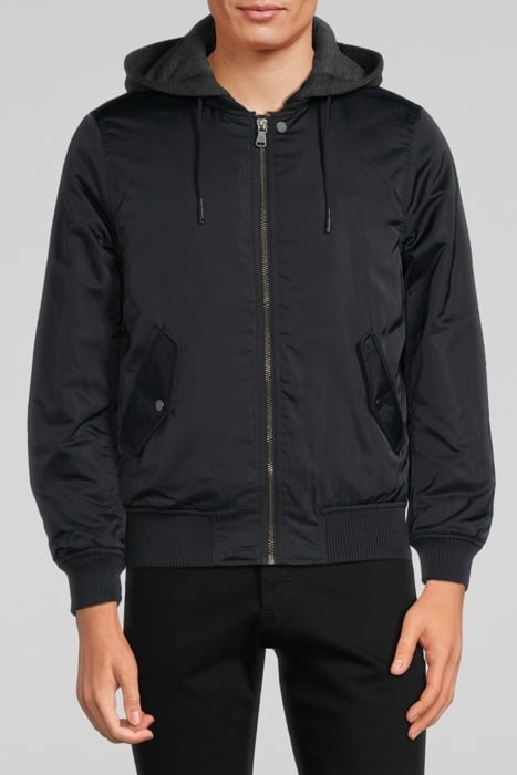 NAVY NYLON BOMBER JACKET WITH DETACHABLE HOOD NAVY 1
