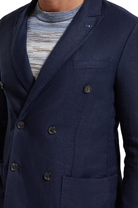 LINEN BLEND HERRINGBONE DOUBLE BREASTED BLAZER NAVY BLUE 7