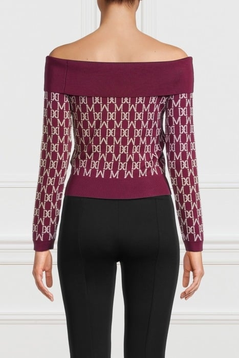 ANGELINA OFF SHOULDE ALL OVER JACQUARD KNITTED SWEATER 2