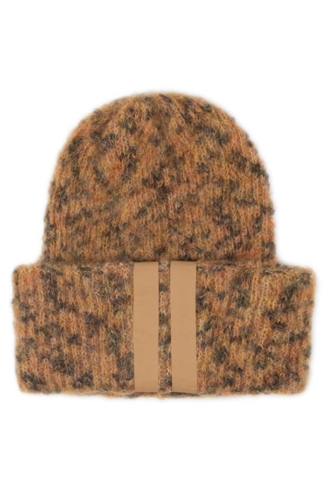 KNITTED BEANIE LEOPARD SADDLE BROWN 1