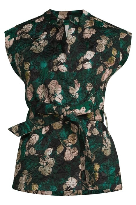 GILET FLOWER QUILTED PRINT GREENS 3