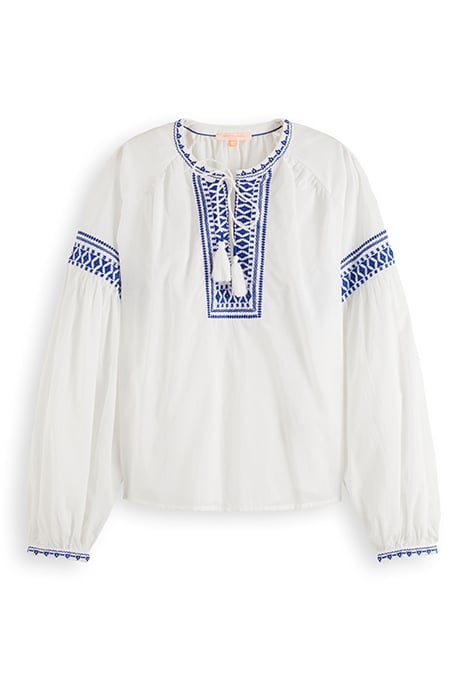 BALLOON SLEEVE TOP WITH TAPE DETAIL WHITE 1