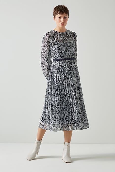 ESTELLE PLEATED MIDI DRESS NAVY MULTICOLOR 1