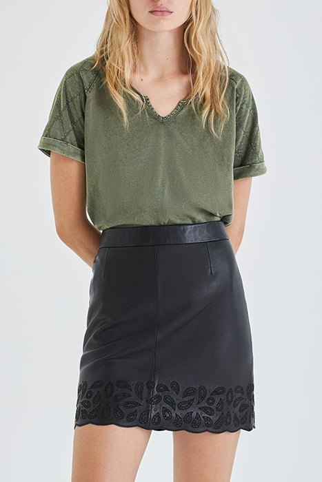 KHAKI QUILTED-SLEEVE T-SHIRT ARMY 1