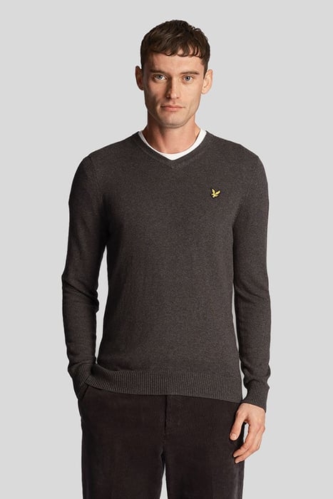 COTTON MERINO V NECK JUMPER CHARCOAL MARL 1