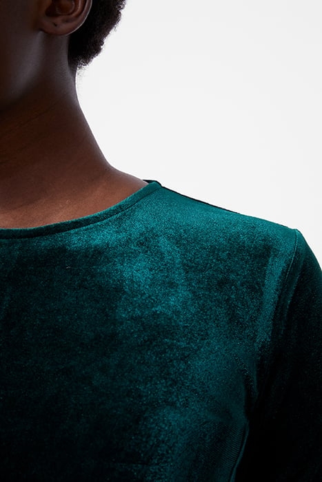 VELVET RUCHED LS DRESS S DK GREEN 4