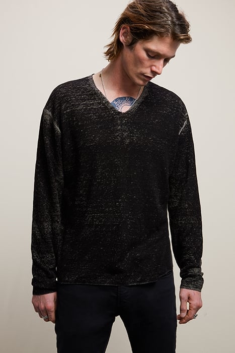 ELLINGTON SLIM FIT LS LI NEN V-NECK WITH DKGREY HTHR 1