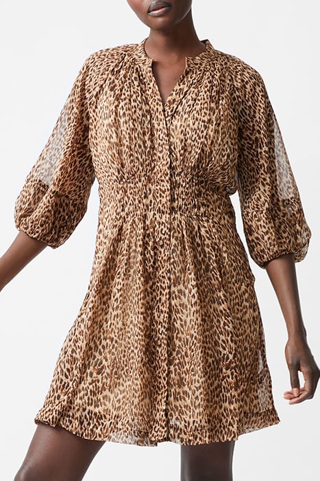 LEOPARD PLEAT WAIST DRESS S CAMEL 1