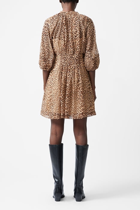 LEOPARD PLEAT WAIST DRESS S CAMEL 3