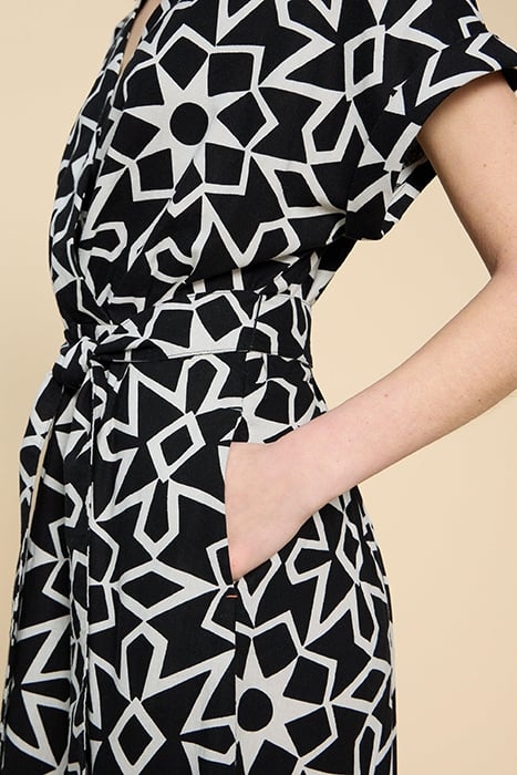 SOPHIE LINEN BLEND WRAP DRE BLACK PRINTED 3