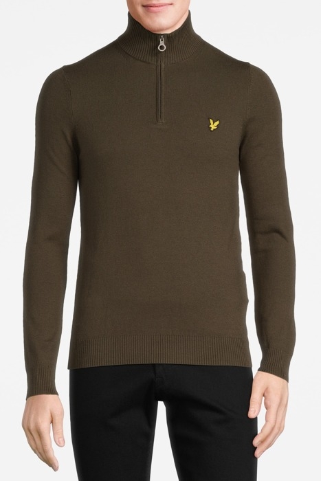 COTTON MERINO QUARTER ZIP JUMPER OLIVE 1