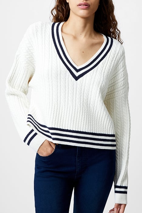 BABYSOFT CABLE V NECK JUMPER WHITE 1