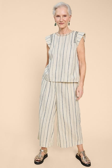 CARLA STRIPE LINEN BLEND TOP NATURAL MULTI 2