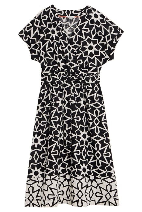 SOPHIE LINEN BLEND WRAP DRE BLACK PRINTED 1