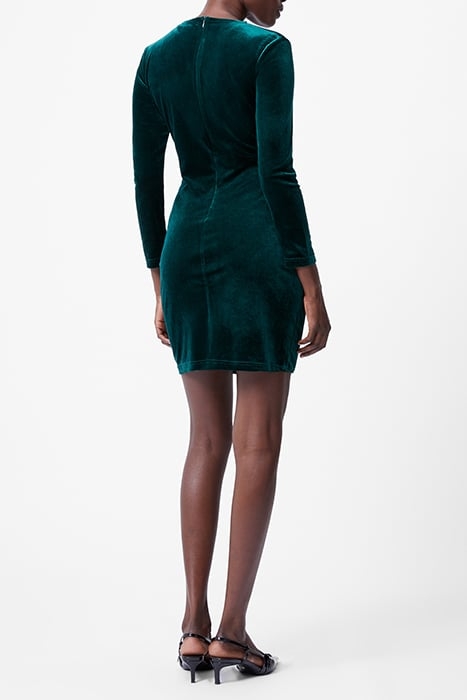 VELVET RUCHED LS DRESS S DK GREEN 3