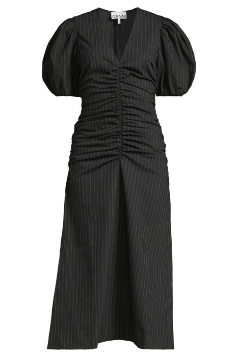 STRETCH STRIPE GATHERED LONG DRESS BLACK 3
