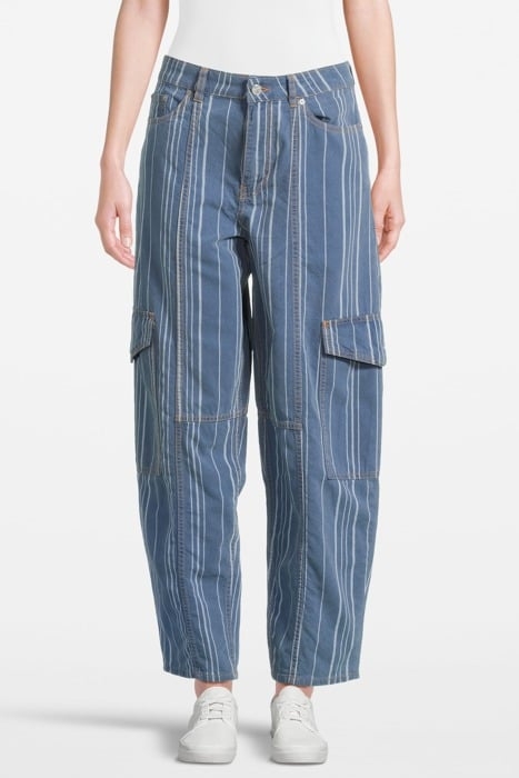 LIGHT STRIPE DENIM CARGO PANTS MID BLUE STONE 1