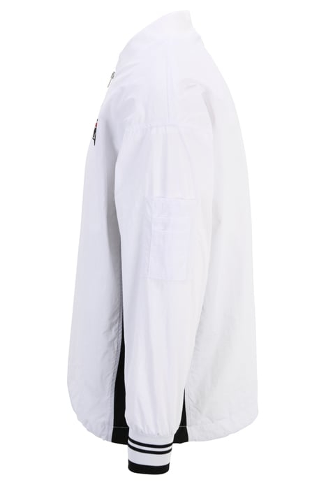 HALF ZIP CRINKLE NYLON TOP WITH CONTRAST INSERTS WHITE/BLACK 6