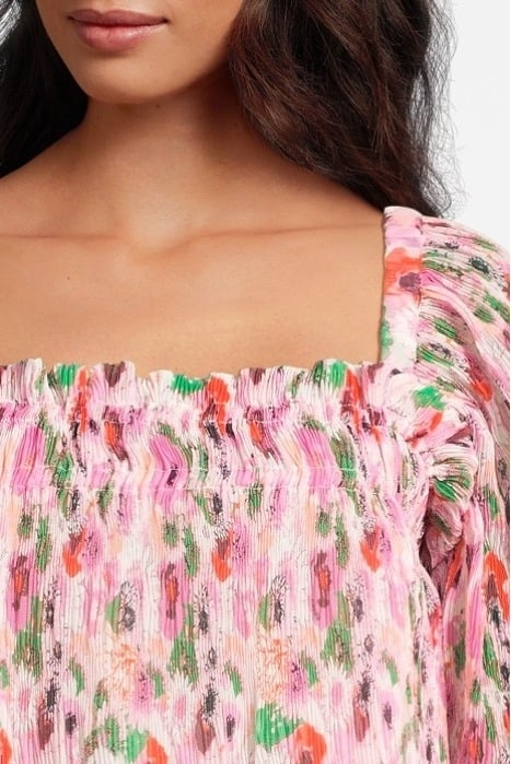 PLEATED GEORGETTE PUFF SLEEVE SMOCK TOP SUGAR PLUM 4