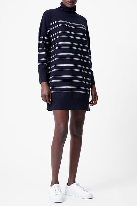 BABYSOFT STRIPED HI NECK DRESS DK NAVY/WINTER WHITE 1