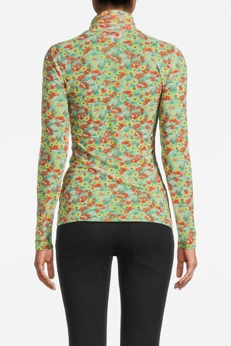 PRINTED MESH LONG SLEEVE FITTED ROLLNECK MEADOW CELADON GREE 2