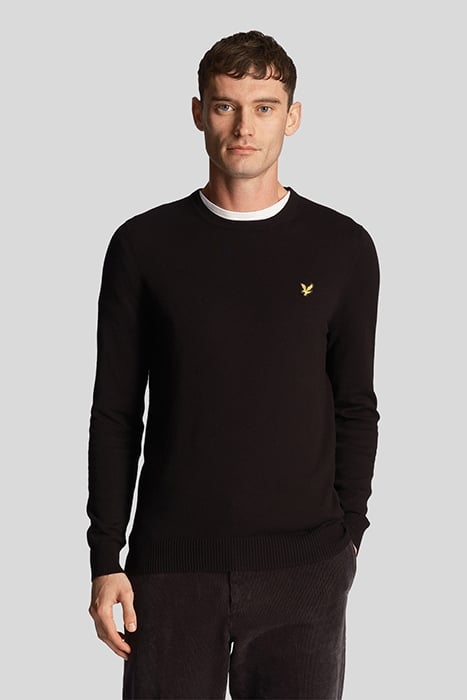 COTTON MERINO CREW JUMPER JET BLACK 1